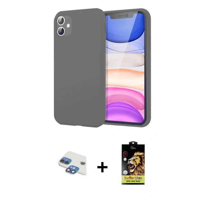 MARSİLYAN™- iPhone 11 Kılıf Kozmos Yansıma Özel Seri - Siyah Buffer Cam Ekran Koruyucu + Pers Alüminyum Kamera Lens - GI