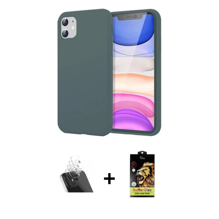 MARSİLYAN™- iPhone 11 Kılıf Kozmos Yansıma Özel Seri - Siyah Buffer Cam Ekran Koruyucu + Kamera Lens Koruma Cam - SF