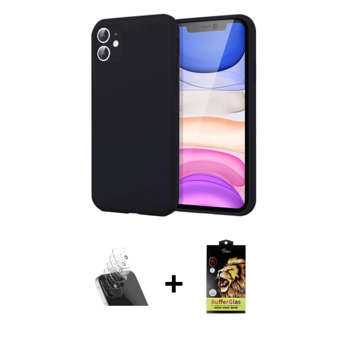 MARSİLYAN™- iPhone 11 Kılıf Kozmos Yansıma Özel Seri - Siyah Buffer Cam Ekran Koruyucu + Kamera Lens Koruma Cam - SF