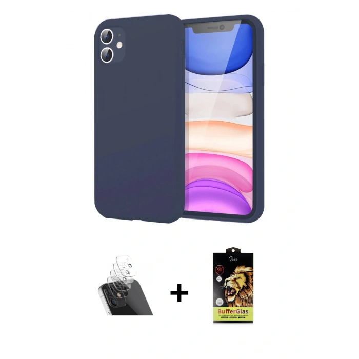 MARSİLYAN™- iPhone 11 Kılıf Kozmos Yansıma Özel Seri - Siyah Buffer Cam Ekran Koruyucu + Kamera Lens Koruma Cam - SF