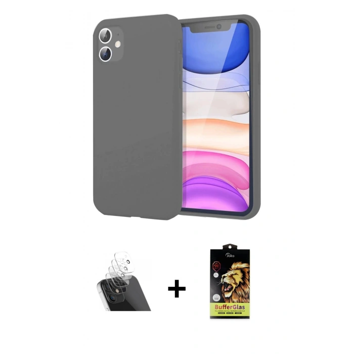 MARSİLYAN™- iPhone 11 Kılıf Kozmos Yansıma Özel Seri - Siyah Buffer Cam Ekran Koruyucu + Kamera Lens Koruma Cam - SF
