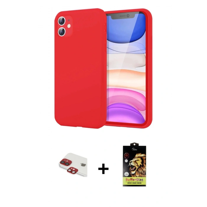 MARSİLYAN™- iPhone 11 Kılıf Kozmos Yansıma Özel Seri - Siyah Buffer Cam Ekran Koruyucu + Kırmızı Pers Alüminyum Kamera Lens