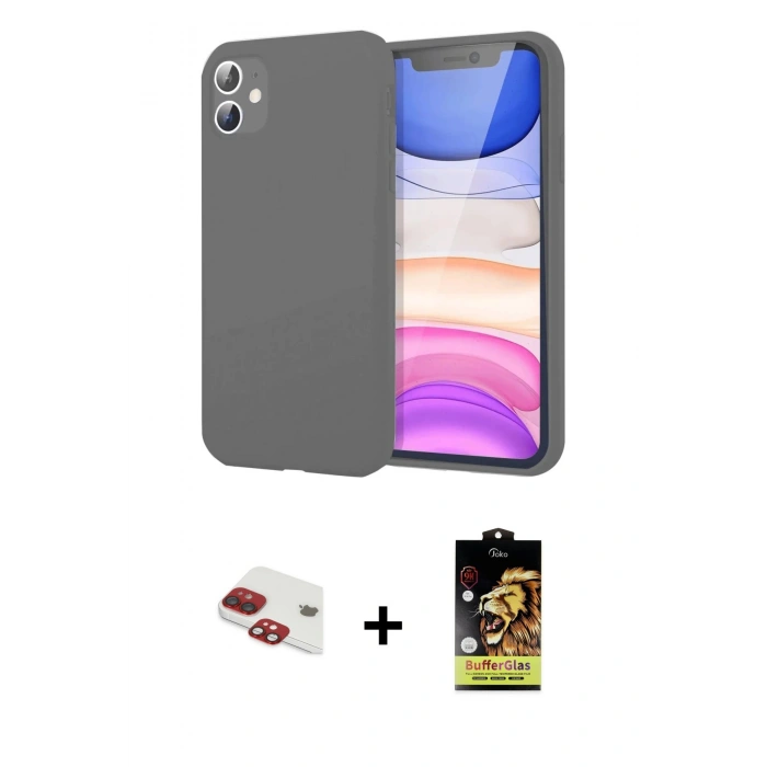 MARSİLYAN™- iPhone 11 Kılıf Kozmos Yansıma Özel Seri - Siyah Buffer Cam Ekran Koruyucu + Kırmızı Pers Alüminyum Kamera Lens