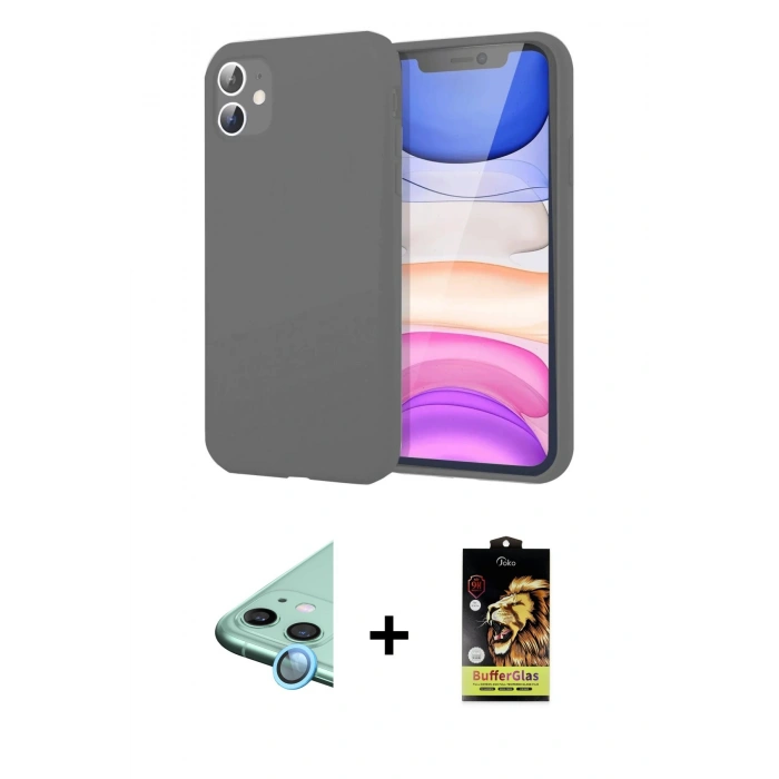 MARSİLYAN™- iPhone 11 Kılıf Kozmos Yansıma Özel Seri - Siyah Buffer Cam Ekran Koruyucu + Mavi Raze Metal Kamera Lens