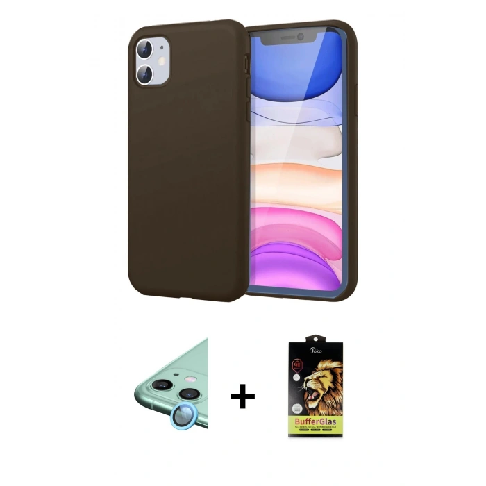 MARSİLYAN™- iPhone 11 Kılıf Kozmos Yansıma Özel Seri - Siyah Buffer Cam Ekran Koruyucu + Mavi Raze Metal Kamera Lens