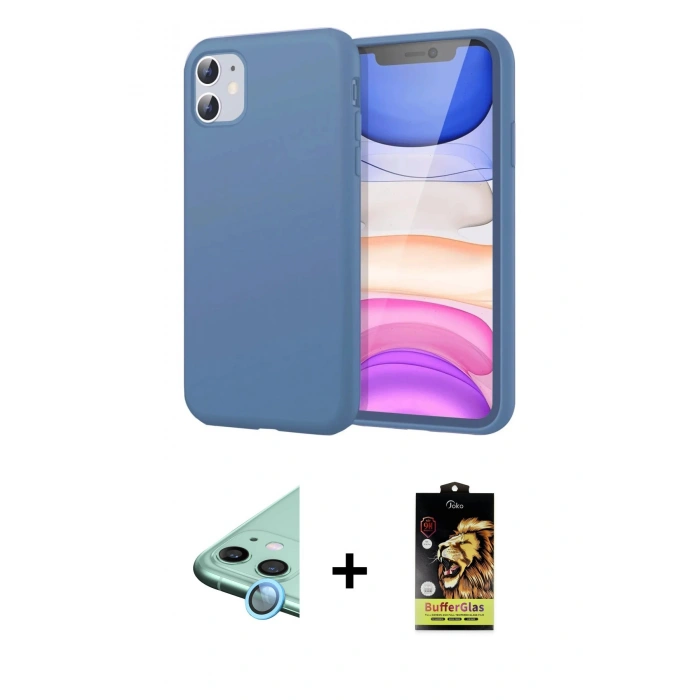 MARSİLYAN™- iPhone 11 Kılıf Kozmos Yansıma Özel Seri - Siyah Buffer Cam Ekran Koruyucu + Mavi Raze Metal Kamera Lens