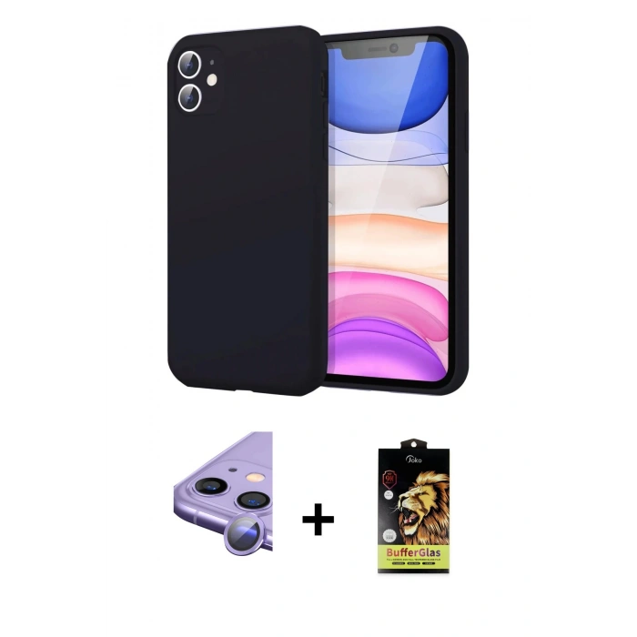 MARSİLYAN™- iPhone 11 Kılıf Kozmos Yansıma Özel Seri - Siyah Buffer Cam Ekran Koruyucu + Raze Metal Kamera Lens - MR