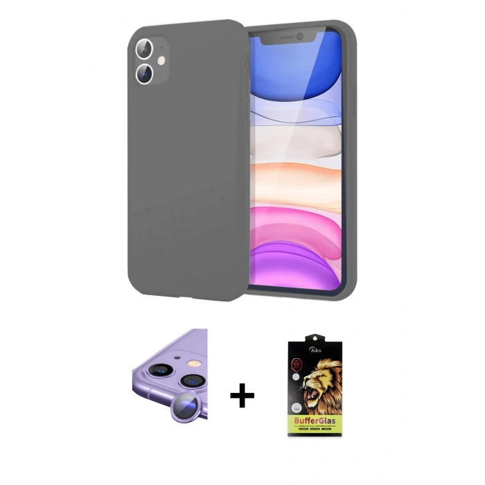 MARSİLYAN™- iPhone 11 Kılıf Kozmos Yansıma Özel Seri - Siyah Buffer Cam Ekran Koruyucu + Raze Metal Kamera Lens - MR