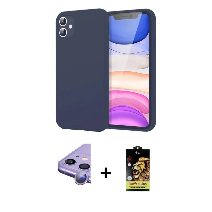 MARSİLYAN™- iPhone 11 Kılıf Kozmos Yansıma Özel Seri - Siyah Buffer Cam Ekran Koruyucu + Raze Metal Kamera Lens - MR