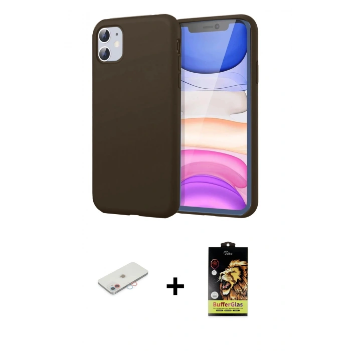 MARSİLYAN™- iPhone 11 Kılıf Kozmos Yansıma Özel Seri - Siyah Buffer Cam Ekran Koruyucu + Pembe Renkli Kamera Lens Koruma Cam