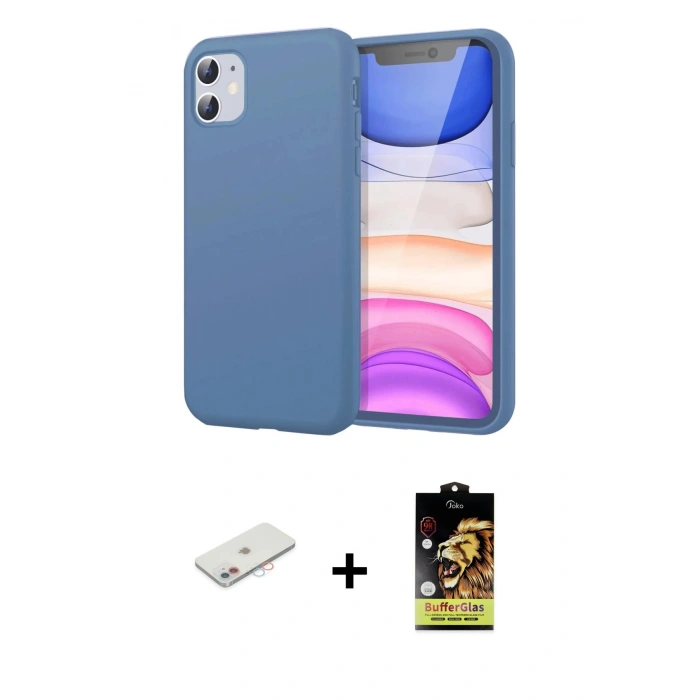 MARSİLYAN™- iPhone 11 Kılıf Kozmos Yansıma Özel Seri - Siyah Buffer Cam Ekran Koruyucu + Pembe Renkli Kamera Lens Koruma Cam