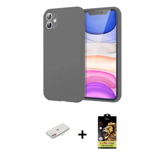 MARSİLYAN™- iPhone 11 Kılıf Kozmos Yansıma Özel Seri - Siyah Buffer Cam Ekran Koruyucu + Pembe Renkli Kamera Lens Koruma Cam
