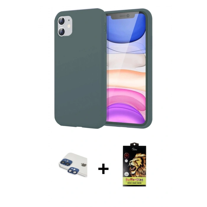 MARSİLYAN™- iPhone 11 Kılıf Kozmos Yansıma Özel Seri - Siyah Buffer Cam Ekran Koruyucu + Pers Alüminyum Kamera Lens - LT
