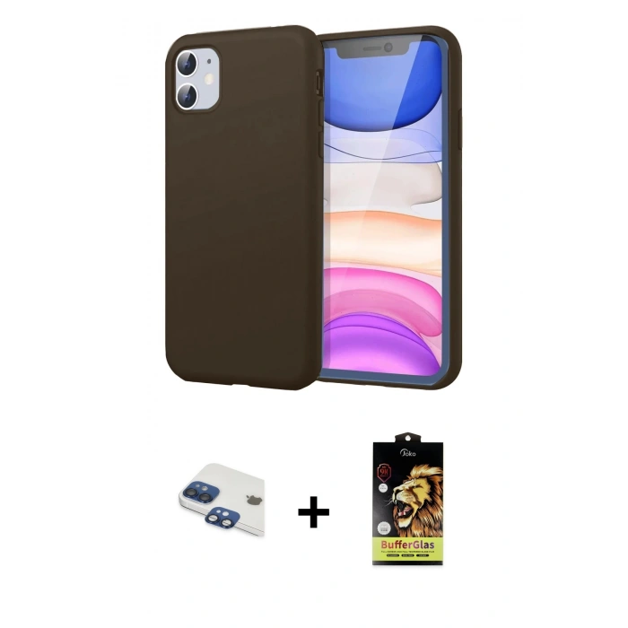 MARSİLYAN™- iPhone 11 Kılıf Kozmos Yansıma Özel Seri - Siyah Buffer Cam Ekran Koruyucu + Pers Alüminyum Kamera Lens - LT