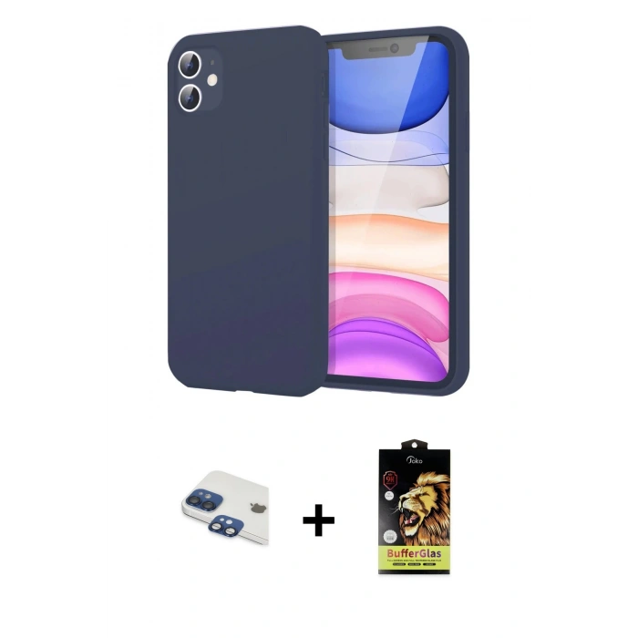 MARSİLYAN™- iPhone 11 Kılıf Kozmos Yansıma Özel Seri - Siyah Buffer Cam Ekran Koruyucu + Pers Alüminyum Kamera Lens - LT