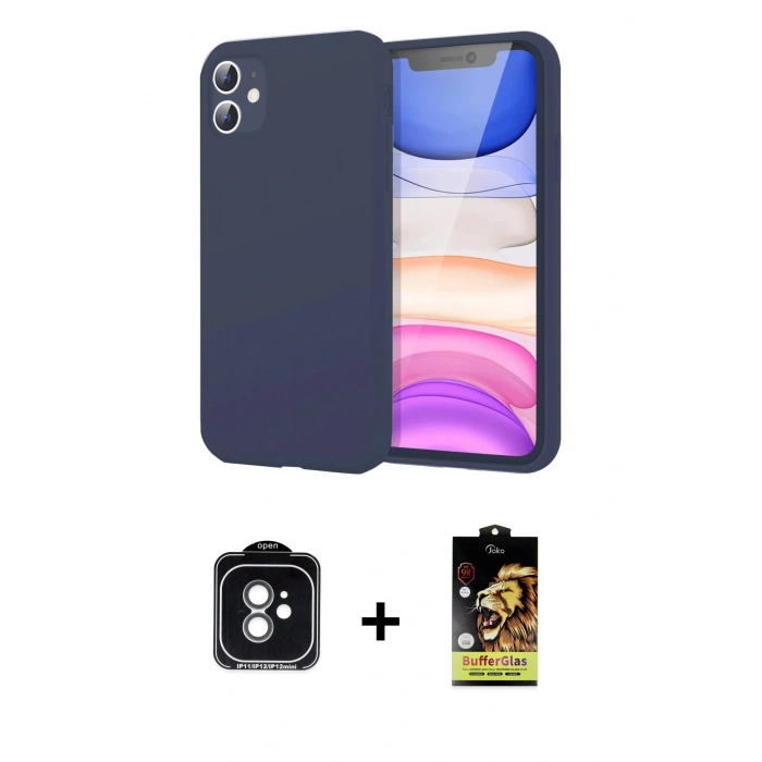 MARSİLYAN™- iPhone 11 Kılıf Kozmos Yansıma Özel Seri - Siyah Buffer Cam Ekran Koruyucu + PVD Metal Kamera Lens - YL