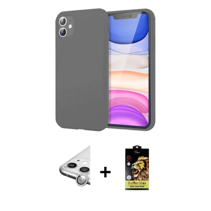 MARSİLYAN™- iPhone 11 Kılıf Kozmos Yansıma Özel Seri - Siyah Buffer Cam Ekran Koruyucu + Raze Metal Kamera Lens - GS