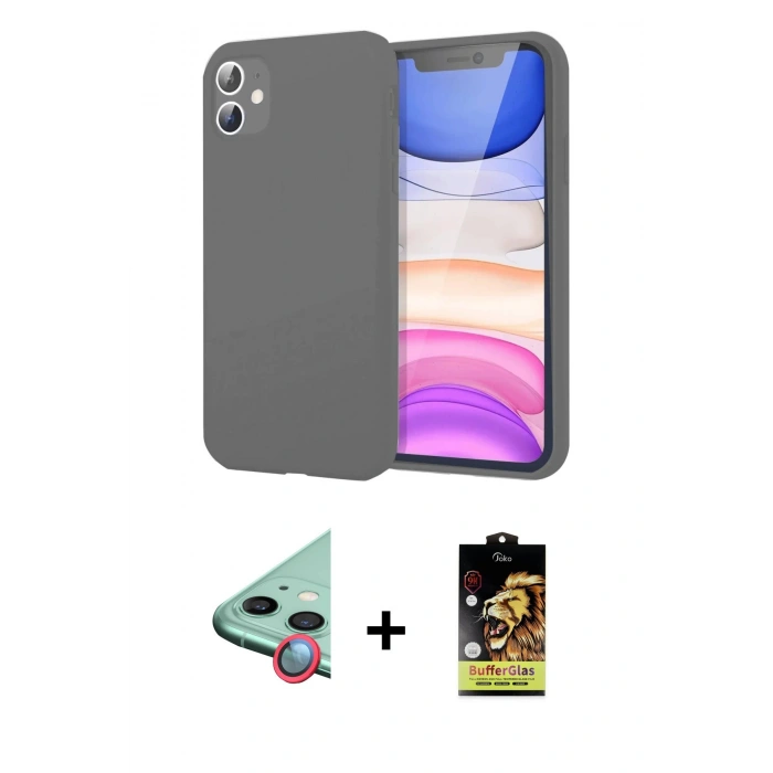 MARSİLYAN™- iPhone 11 Kılıf Kozmos Yansıma Özel Seri - Siyah Buffer Cam Ekran Koruyucu + Raze Metal Kamera Lens - KI