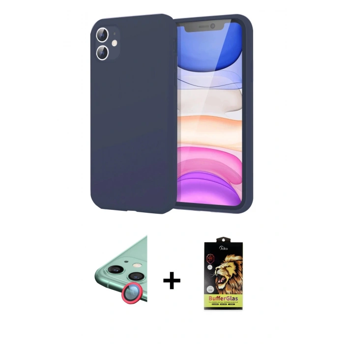 MARSİLYAN™- iPhone 11 Kılıf Kozmos Yansıma Özel Seri - Siyah Buffer Cam Ekran Koruyucu + Raze Metal Kamera Lens - KI