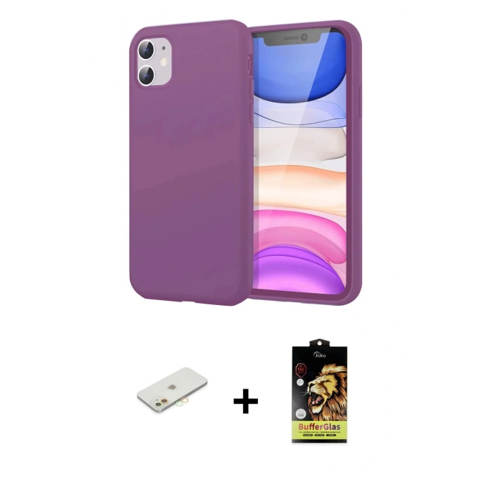 MARSİLYAN™- iPhone 11 Kılıf Kozmos Yansıma Özel Seri - Siyah Buffer Cam Ekran Koruyucu + Renkli Kamera Lens Koruma Cam - TU