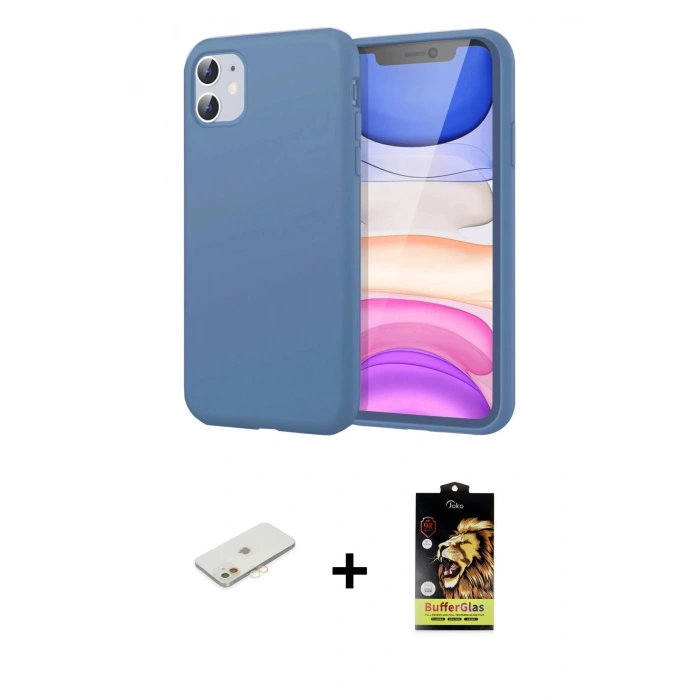 MARSİLYAN™- iPhone 11 Kılıf Kozmos Yansıma Özel Seri - Siyah Buffer Cam Ekran Koruyucu + Renkli Kamera Lens Koruma Cam - TU