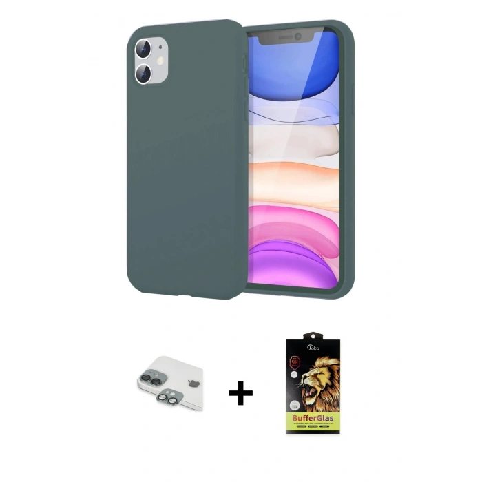 MARSİLYAN™- iPhone 11 Kılıf Kozmos Yansıma Özel Seri - Siyah Buffer Cam Ekran Koruyucu + Pers Alüminyum Kamera Lens - YL
