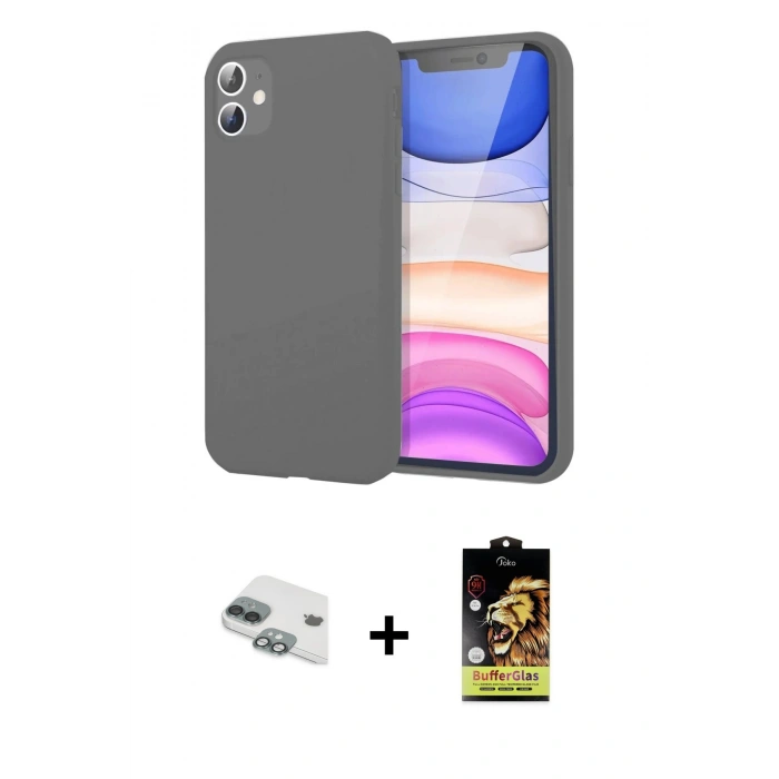 MARSİLYAN™- iPhone 11 Kılıf Kozmos Yansıma Özel Seri - Siyah Buffer Cam Ekran Koruyucu + Pers Alüminyum Kamera Lens - YL
