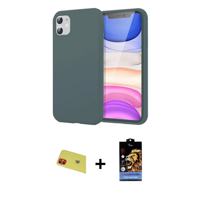 MARSİLYAN™- iPhone 11 Kılıf Kozmos Yansıma Özel Seri - Siyah Buffer Hayalet Cam Ekran Koruyucu + Rainbow Kamera Lens Koruma Cam - KI