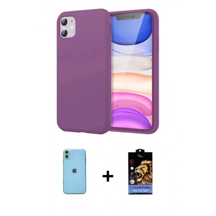 MARSİLYAN™- iPhone 11 Kılıf Kozmos Yansıma Özel Seri - Siyah Buffer Hayalet Cam Ekran Koruyucu + Neon Fosforlu Kamera Lens - YL