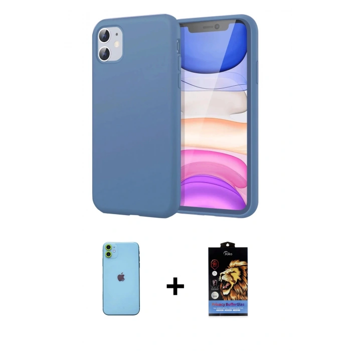 MARSİLYAN™- iPhone 11 Kılıf Kozmos Yansıma Özel Seri - Siyah Buffer Hayalet Cam Ekran Koruyucu + Neon Fosforlu Kamera Lens - YL