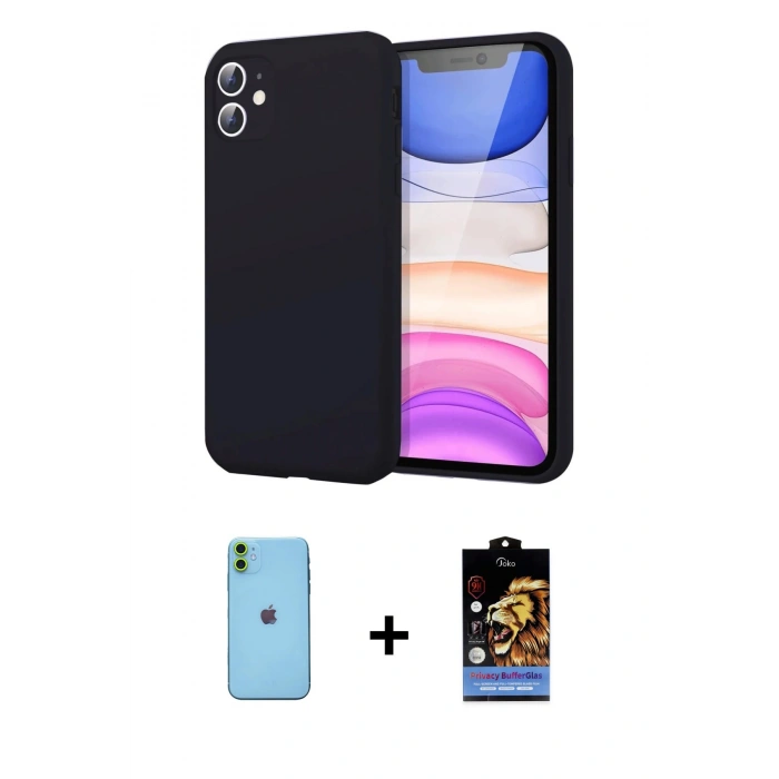 MARSİLYAN™- iPhone 11 Kılıf Kozmos Yansıma Özel Seri - Siyah Buffer Hayalet Cam Ekran Koruyucu + Neon Fosforlu Kamera Lens - YL