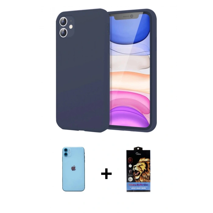 MARSİLYAN™- iPhone 11 Kılıf Kozmos Yansıma Özel Seri - Siyah Buffer Hayalet Cam Ekran Koruyucu + Neon Fosforlu Kamera Lens - MI