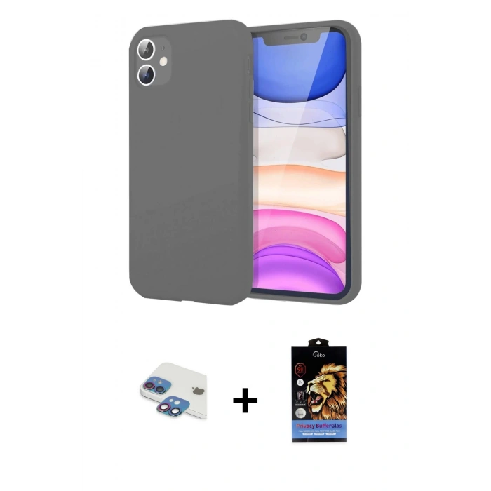 MARSİLYAN™- iPhone 11 Kılıf Kozmos Yansıma Özel Seri - Siyah Buffer Hayalet Cam Ekran Koruyucu + Pers Alüminyum Kamera Lens - GI