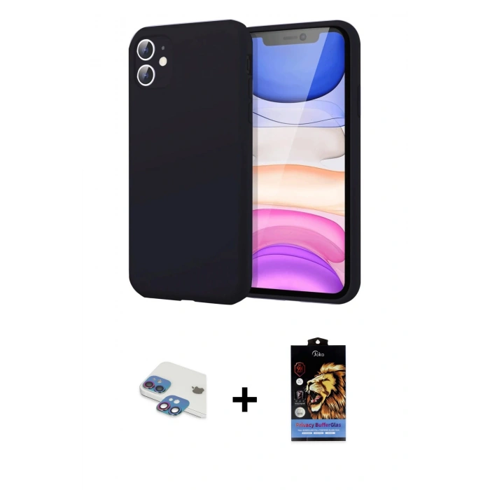 MARSİLYAN™- iPhone 11 Kılıf Kozmos Yansıma Özel Seri - Siyah Buffer Hayalet Cam Ekran Koruyucu + Pers Alüminyum Kamera Lens - GI