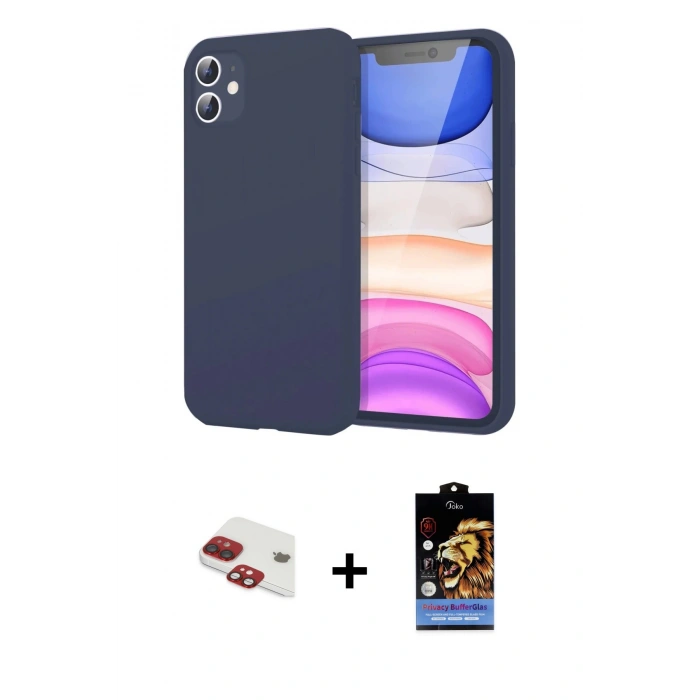 MARSİLYAN™- iPhone 11 Kılıf Kozmos Yansıma Özel Seri - Siyah Buffer Hayalet Cam Ekran Koruyucu + Pers Alüminyum Kamera Lens - KI