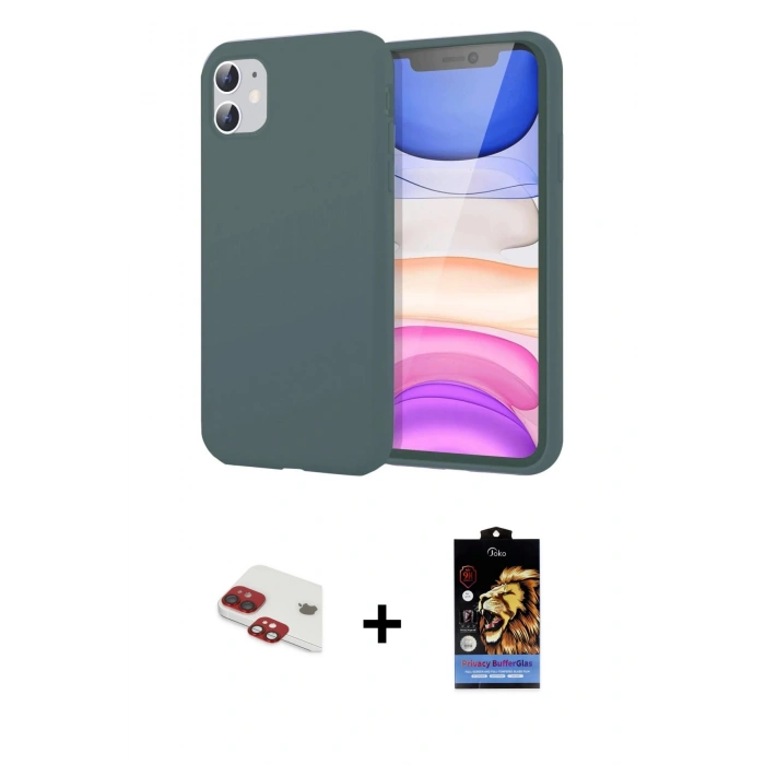 MARSİLYAN™- iPhone 11 Kılıf Kozmos Yansıma Özel Seri - Siyah Buffer Hayalet Cam Ekran Koruyucu + Pers Alüminyum Kamera Lens - KI