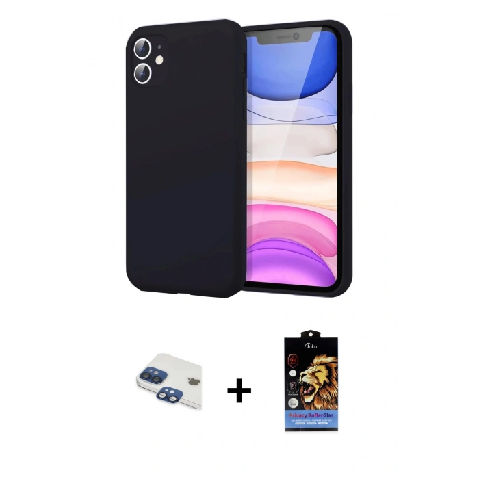 MARSİLYAN™- iPhone 11 Kılıf Kozmos Yansıma Özel Seri - Siyah Buffer Hayalet Cam Ekran Koruyucu + Pers Alüminyum Kamera Lens - LT