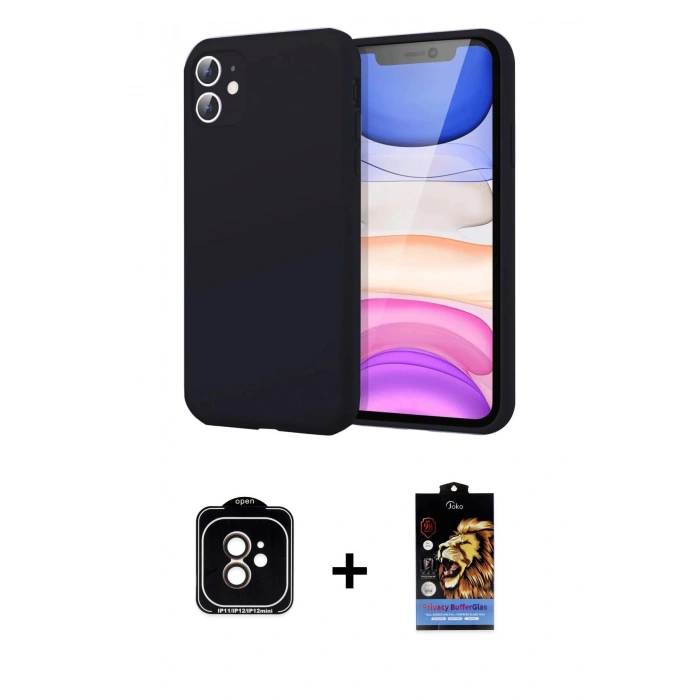 MARSİLYAN™- iPhone 11 Kılıf Kozmos Yansıma Özel Seri - Siyah Buffer Hayalet Cam Ekran Koruyucu + PVD Metal Kamera Lens - TU