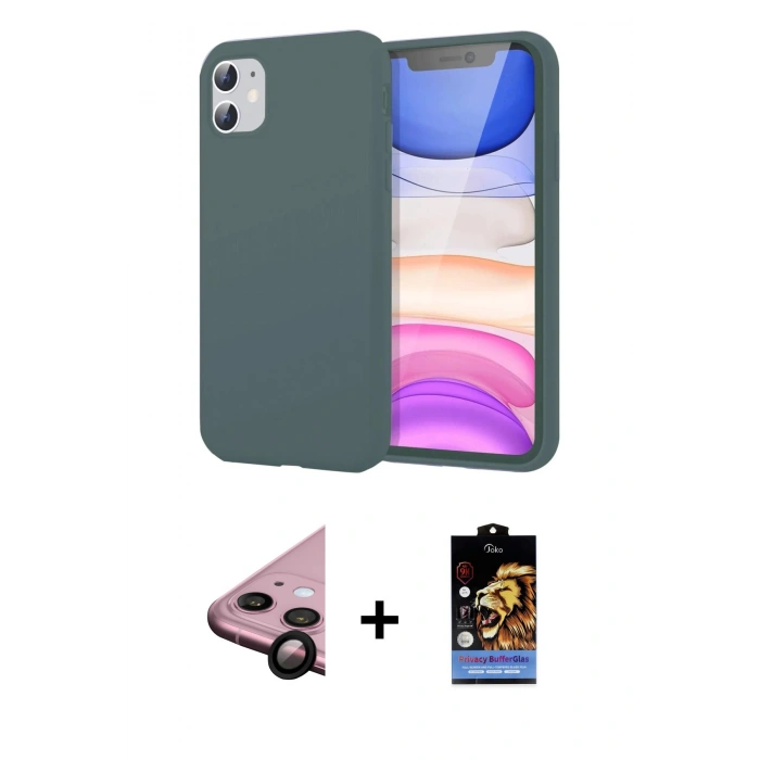 MARSİLYAN™- iPhone 11 Kılıf Kozmos Yansıma Özel Seri - Siyah Buffer Hayalet Cam Ekran Koruyucu + Raze Metal Kamera Lens - SH