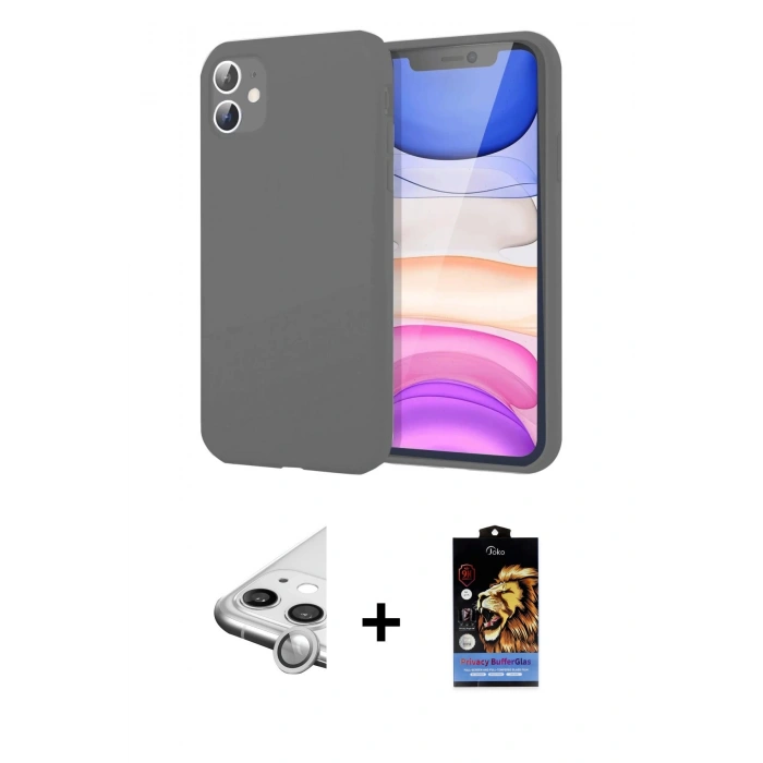 MARSİLYAN™- iPhone 11 Kılıf Kozmos Yansıma Özel Seri - Siyah Buffer Hayalet Cam Ekran Koruyucu + Raze Metal Kamera Lens - GS