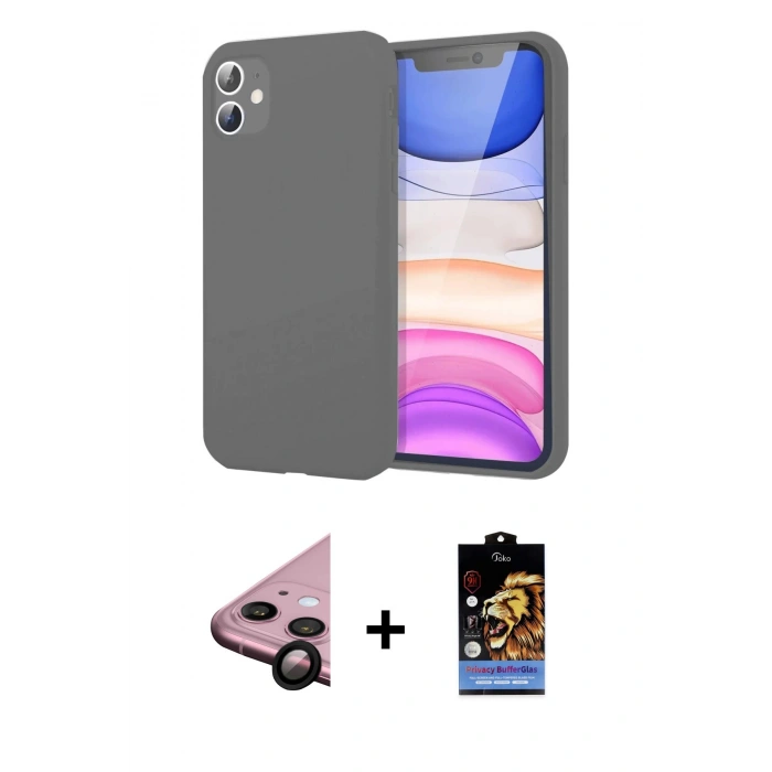 MARSİLYAN™- iPhone 11 Kılıf Kozmos Yansıma Özel Seri - Siyah Buffer Hayalet Cam Ekran Koruyucu + Raze Metal Kamera Lens - SH