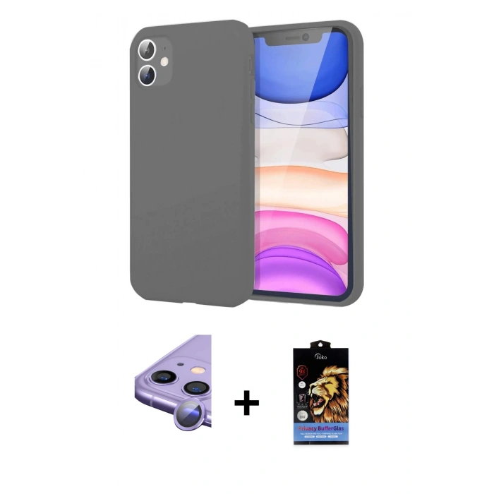 MARSİLYAN™- iPhone 11 Kılıf Kozmos Yansıma Özel Seri - Siyah Buffer Hayalet Cam Ekran Koruyucu + Raze Metal Kamera Lens - MR