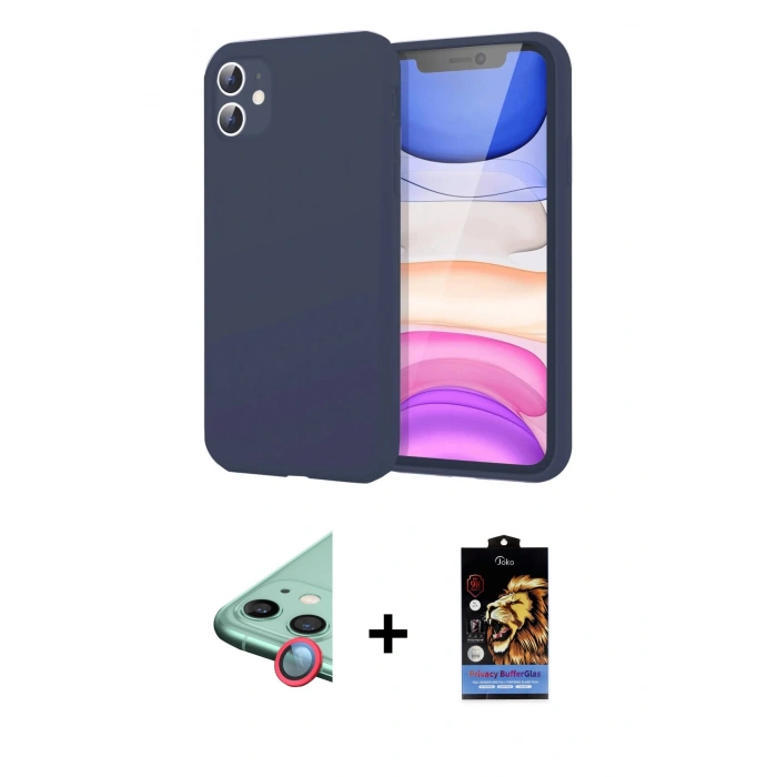 MARSİLYAN™- iPhone 11 Kılıf Kozmos Yansıma Özel Seri - Siyah Buffer Hayalet Cam Ekran Koruyucu + Raze Metal Kamera Lens - KI