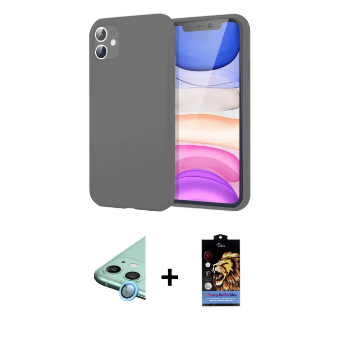 MARSİLYAN™- iPhone 11 Kılıf Kozmos Yansıma Özel Seri - Siyah Buffer Hayalet Cam Ekran Koruyucu + Raze Metal Kamera Lens - MI