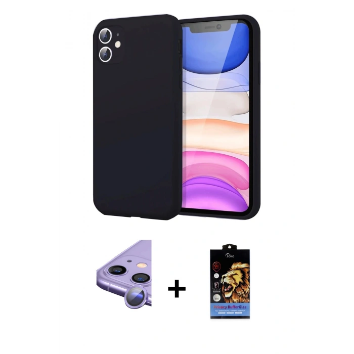 MARSİLYAN™- iPhone 11 Kılıf Kozmos Yansıma Özel Seri - Siyah Buffer Hayalet Cam Ekran Koruyucu + Raze Metal Kamera Lens - MR