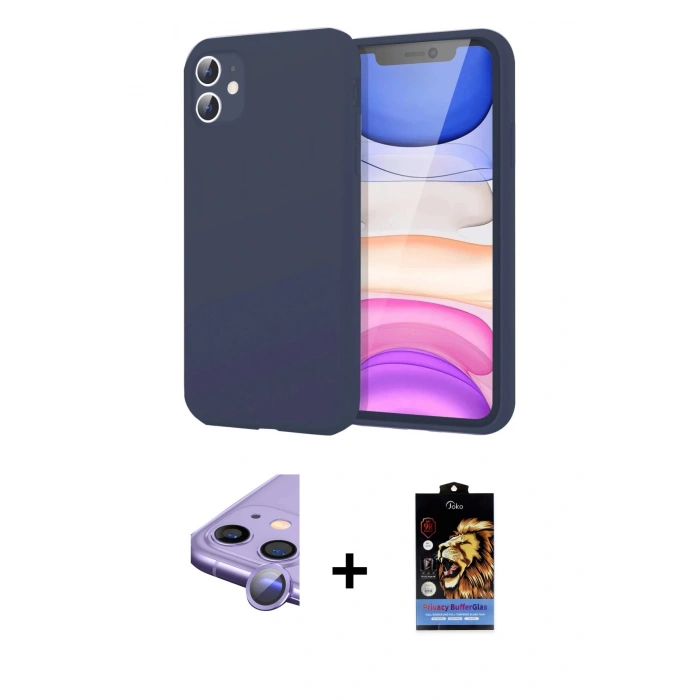 MARSİLYAN™- iPhone 11 Kılıf Kozmos Yansıma Özel Seri - Siyah Buffer Hayalet Cam Ekran Koruyucu + Raze Metal Kamera Lens - MR