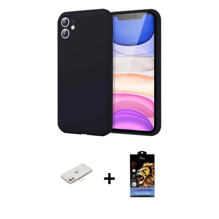 MARSİLYAN™- iPhone 11 Kılıf Kozmos Yansıma Özel Seri - Siyah Buffer Hayalet Cam Ekran Koruyucu + Renkli Kamera Lens Koruma Cam - YL
