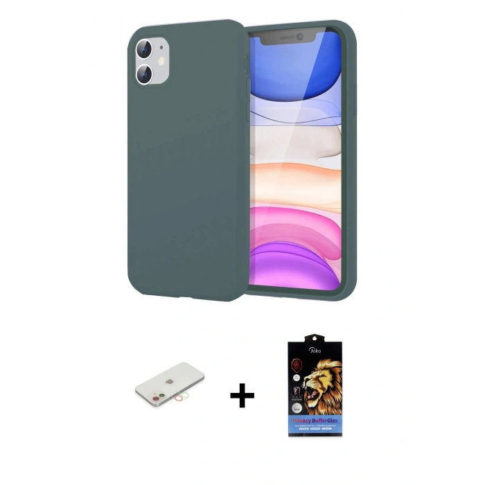 MARSİLYAN™- iPhone 11 Kılıf Kozmos Yansıma Özel Seri - Siyah Buffer Hayalet Cam Ekran Koruyucu + Renkli Kamera Lens Koruma Cam - YL