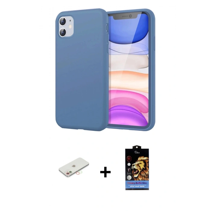 MARSİLYAN™- iPhone 11 Kılıf Kozmos Yansıma Özel Seri - Siyah Buffer Hayalet Cam Ekran Koruyucu + Renkli Kamera Lens Koruma Cam - YL