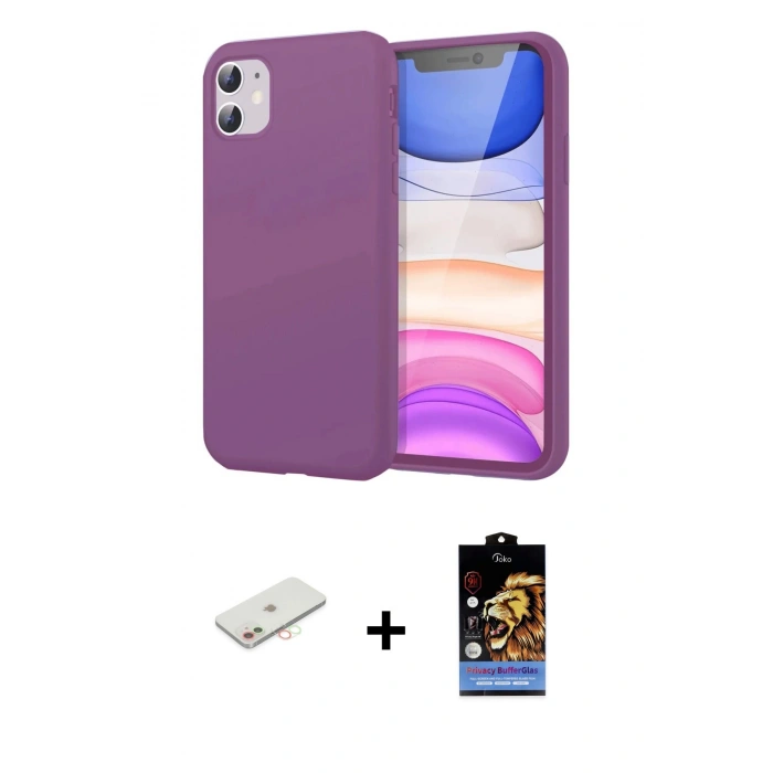 MARSİLYAN™- iPhone 11 Kılıf Kozmos Yansıma Özel Seri - Siyah Buffer Hayalet Cam Ekran Koruyucu + Renkli Kamera Lens Koruma Cam - YL